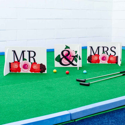 Obstáculo de minigolf, boda, señor y señora