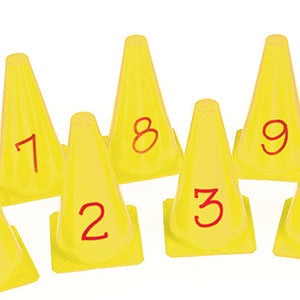 9 yellow mini golf cones